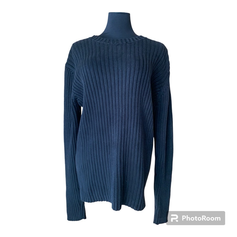 Vintage 90s Y2K Style Club Monaco Cotton Long Sleeve Crewneck Black Knitwear S/M